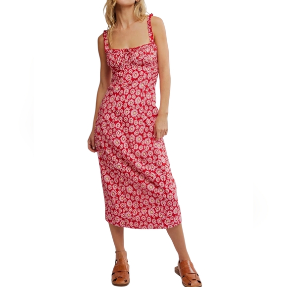 Free People Dresses & Skirts - Free People Womens Dress Lucinda Floral Midi Milkmaid Coquette Bloomcore Large